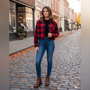 NWT TNA flannel jacket button up Buffalo plaid‎ medium shirt jacket light crop